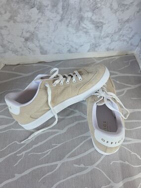 Neutral Beige Suede Low-Top Sneakers with White Accents